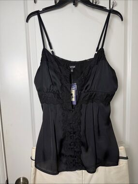Apt. 9 Black Lace Trim Satin Cami Top